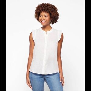 Lilly Pulitzer White Briette Button Down Sleeveless Linen Top, Size XS